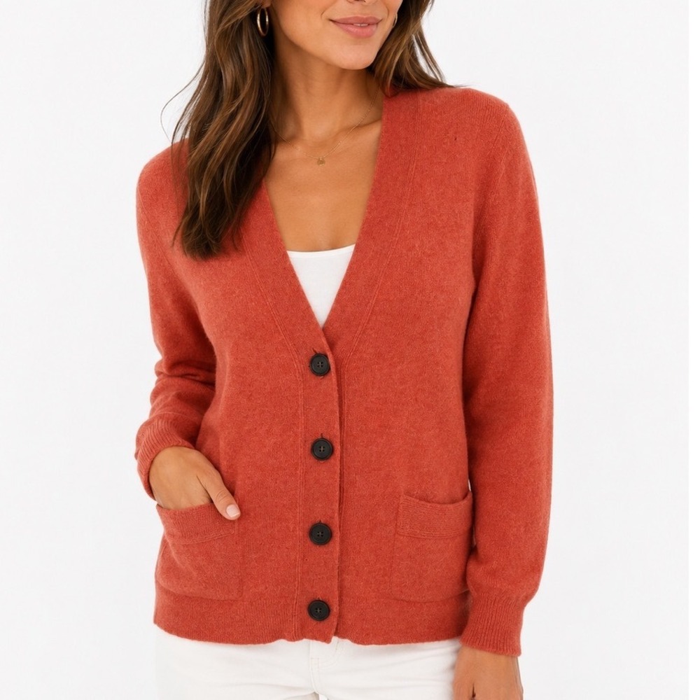 J Crew‎ 100% Cashmere Cardigan Womens Medium Coral Sweater